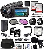 Sony FDR-AX33 4K Ultra HD Handycam Camcorder with 64GB Memory Card, 3Pcs Filter Kit, Video Light, Microphone, Carrying Case, 72