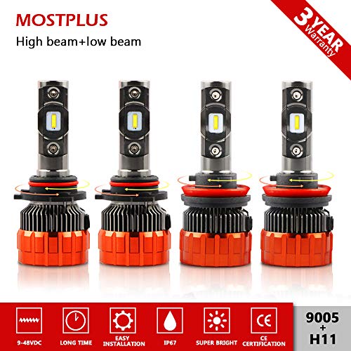 MOSTPLUS 8000 Lumens 80W/Pair-9005+H11 All-in-One LED-TX1860 Chip Really Focused Headlight Bulbs Super Mini Conversion Kit Xenon White Three Years Warranty (2 Pairs)