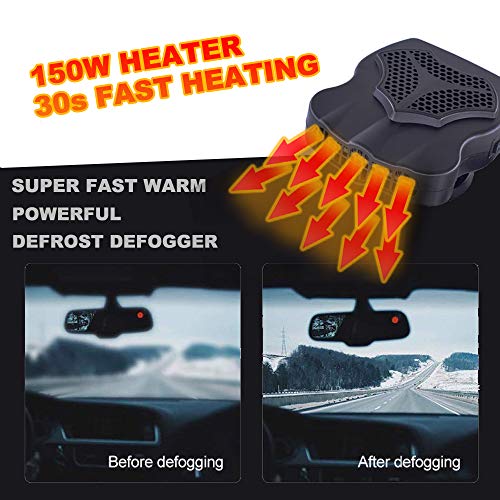 Portable Car Heater Fan Cooler, Vehicle Defrost Defogger Automobile, Thermostat 30s Fast Heating and Cooling, 12 V 2 in 1 Windshield Defrost (BLACK)