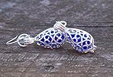 Recycled Vintage Cobalt 1960's Face Cream Jar Silver Filigree Teardrop Earrings