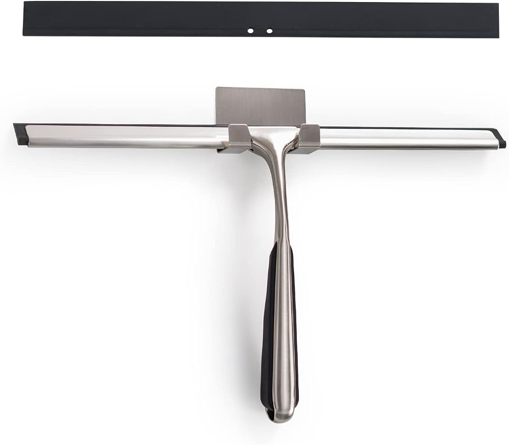 Ettori Shower Squeegee 12 in Brushed Nickel Stainless Steel Wall Hook