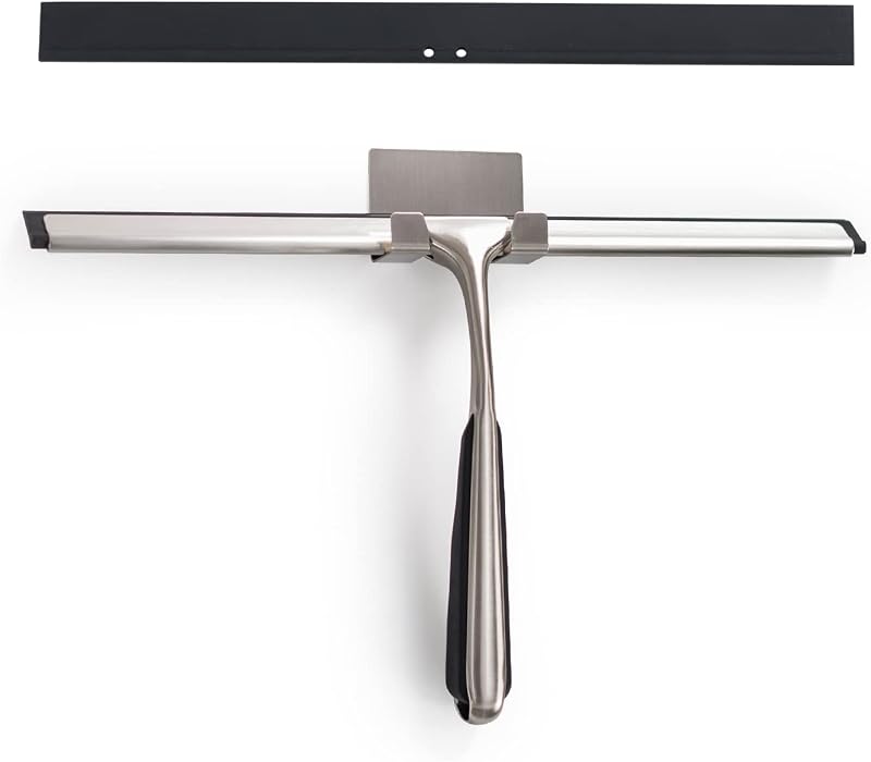 Ettori Shower Squeegee 12 in Brushed Nickel Stainless Steel Wall Hook