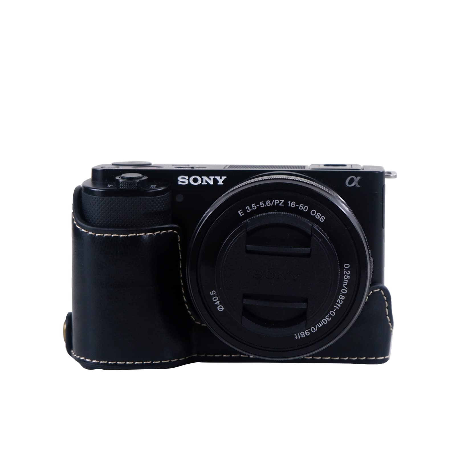 Rieibi ZVE10 Case - Quality PU Leather Half Case for Sony ZV-E10 Mirrorless Digital Camera - Grip Protective Case for Sony ZVE10 - Black