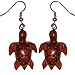 Hawaiian Jewelry Koa Wood Honu Turtle Dangle Pierce Earrings