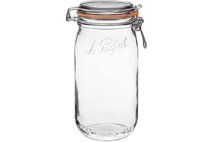 Le Parfait Super Jar, Canning Jars, 1.5L French Glass Canning Jar w/Round Body, Glass Jars w/Airtight Lid, Canning Jar Wide Mouth, Glass Jar w/Lid, Clear Jar, Clear Glass Jar (32oz/Quart & Half, 1 pk)