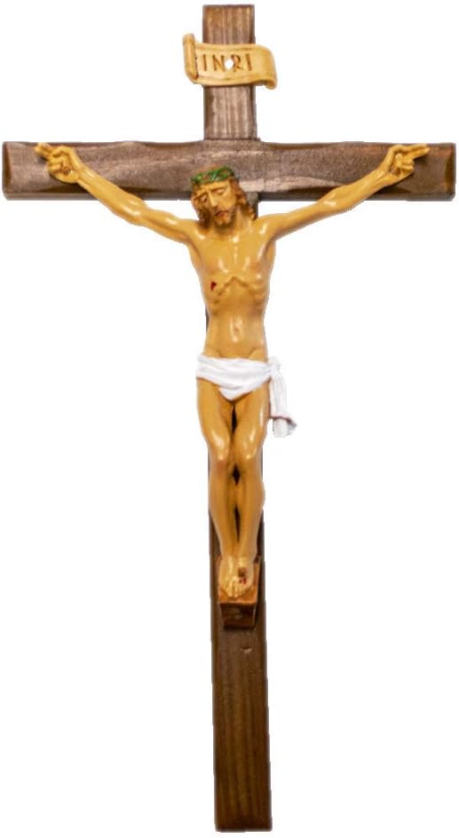 VILLAGE GIFT IMPORTERS Resin Wall Crucifix | Jesus Nailed to The Cross Figure | 5 Sizes | Hang Above Door for Protection | Christian Home Goods (Medium - 15")
