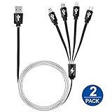 Multi Charger Cable 2 Pack IVVO 4 in 1 Multiple USB Charging Cord Adapter with Micro/Type C/Mini USB Ports for Phone 7 7 Plus,iPad, Galaxy S8, Android and More