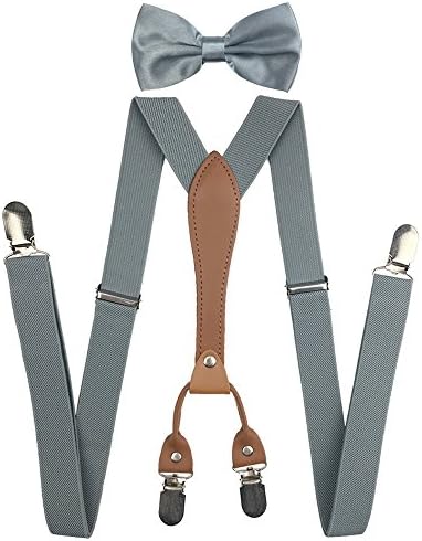 Suspenders Set, Cinny 2.5cm Universal Polyester Suspenders for Men and Women with 4 Clips (Gray)