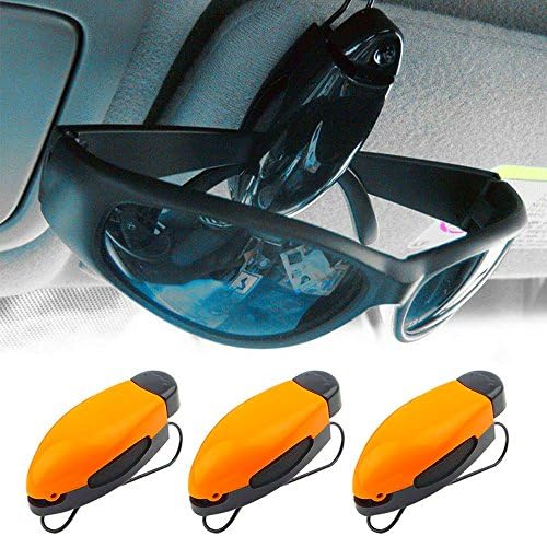 3 pc Orange Black Car Sun Visor Clip Holders Sunglasses Reading Eyeglasses Card
