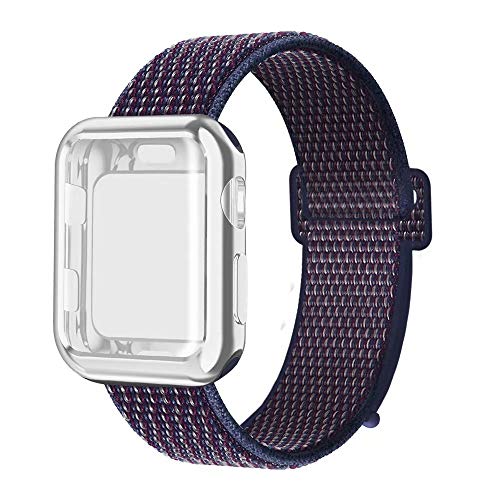 QIENGO Compatible with Apple Watch Band with Case 40MM, Soft Nylon Strap with Silicone Screen Protector, Replacement for iWatch Sport Series 4 (Indigo, 40mm)