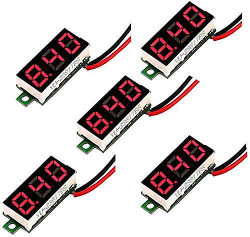 RUNCCI-YUN 5pcs Voltage Meter 2 Wire 0.28", Mini Digital Voltmeter Panel DC 2.5V-30V Two-Wire Voltage Tester Meter LED Display (Red)