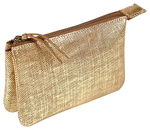 Clairefontaine 410046C - One Kleo-Pathra Genuine Lambskin Leather Wallet - 2 Compartments + Zipper - Dimensions: 13x9 cm - Gold Colour - Multi-Functional