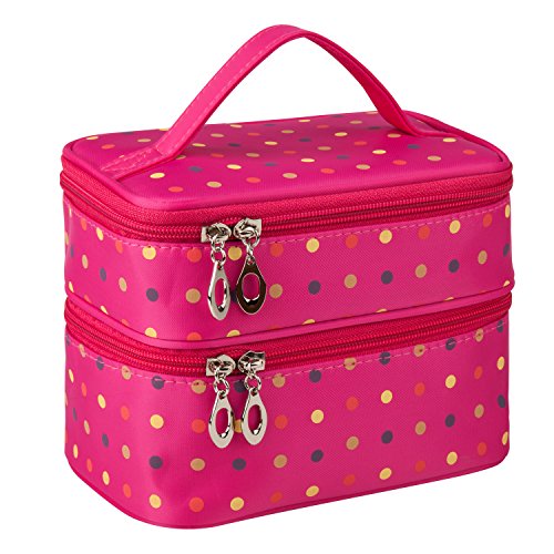 Double layer traveling makeup bag small dots travel toi…