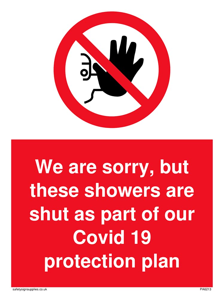 Pack of five - We are sorry, but these showers are shut as part of our Covid 19 protection plan Sign - 150x200mm...