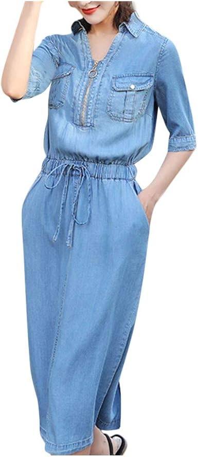 short sleeve denim dress with pockets