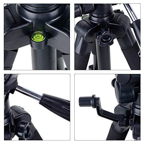 BONFOTO Q111 Portable Pro 55-inch Tripod Compact Lightweight Camera Stand with Phone Holder Mount and Quick Release Pan Head Plate for Smartphones Digital SLR Canon EOS Nikon Sony Samsung(Blue)