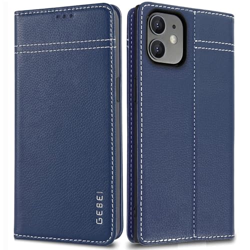 Gebei Hülle Echt Leder für iPhone 12 Mini (5,4") - Premium Lederhülle Klapphülle mit Standfunktion und Kartenfächer Flip Case Ledertasche für iPhone 1