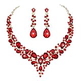 Youfir Bridal Austrian Crystal Necklace and Earrings Jewelry Set Gifts fit with Wedding Dress(Red)