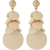 RUOFFETA Colorful Layered Wooden Earrings, Bohemian Dangle Drop Earrings for Women