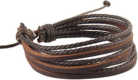 VirgoL Unisex Adjustable Rope Wristband Braided Leather Wrap Bracelet LeatherRope Coffee