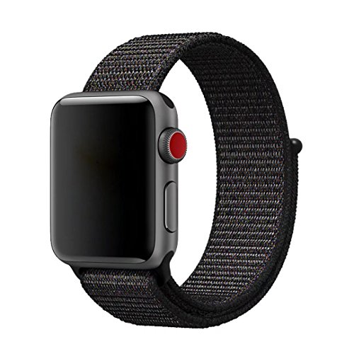 3HEH3 Nylon Sport Loop Apple Watch Band 38mm Fastener Adjustable Closure Wrist Strap Lightweight Breathable Nylon Replacement Band for Apple Watch Nike+ Series 3/2/1 (Dark Black)