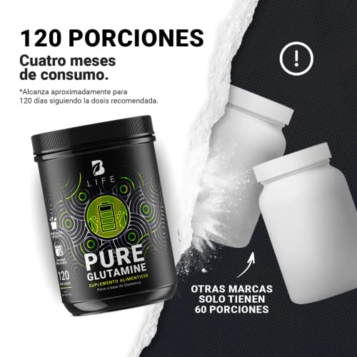 B Life Glutamina Micronizada 600 Gramos | 120 Servicios para Entrenamiento, Recuperación Muscular y Bienestar Integral