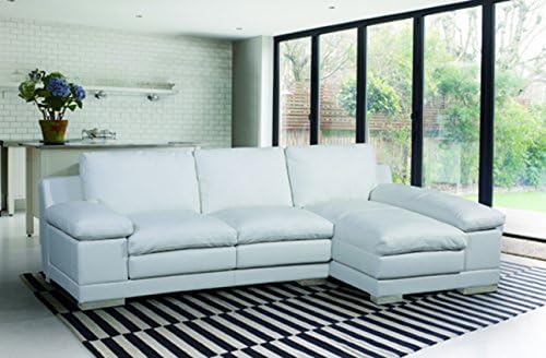 Container Direct Adrian Collection Modern Leather Sectional Sofa Set with Right Facing Chaise, White