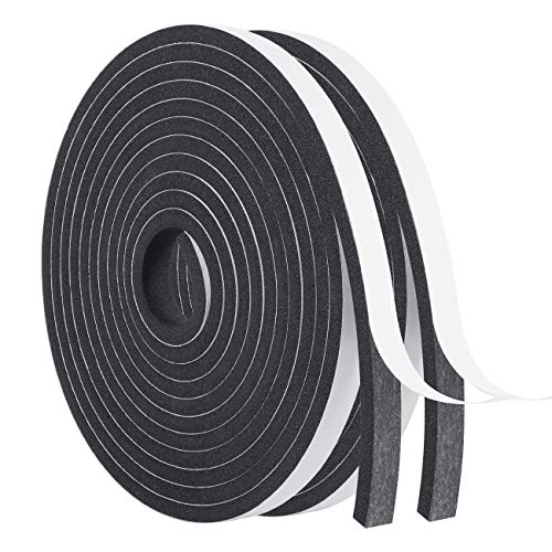 Weather Strip-2 Rolls, 1/2 Inch Wide X 1/4 Inch Thick Foam Seal Tape High Density Weatherstripping Self Adhesive Door Insulation Foam Rubber Seal Strip Total 26 Feet Long(13ft x 2 Rolls)