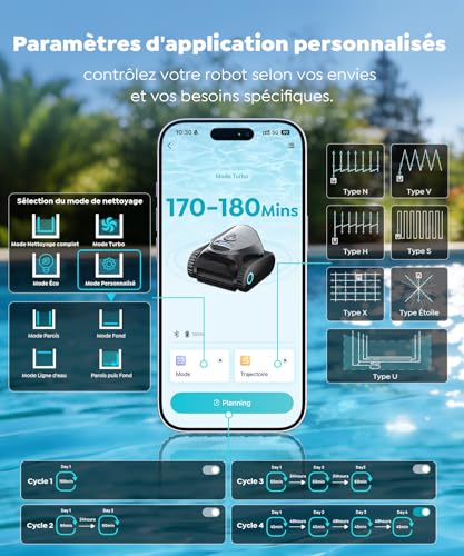 BRINBO C1 Pool Robot Bottom and Walls, Double Filter, Wireless Pool Robot, 7 Cleaning Modes, 170-180 Min Autonomy, Powerful Vacuum Cleaner for Pools up to 150 m², Mica Grey