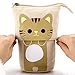 Ytuomzi Telescopic Pencil Pouch Standing Pen Holder Cute Pencil Bags Stand Up Pen Case Cartoon Pencil/Pens Storage Box Canvas+PU Stationery Organizer Makeup Bag with Zipper Closure (Khaki)