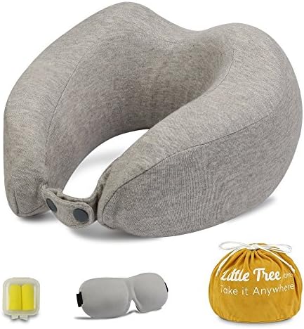 1Easylife Travel Pillow, LITTLE TREE Memory Foam Neck Support Pillow with Sleep Mask, Earplugs, Carry Bag and Removable Cotton Cover (Grey)