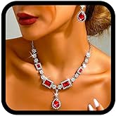 TWINKLEDE Red Rhinestone Necklace Jewelry Set Prom Necklace and Earring Jewelry for Women