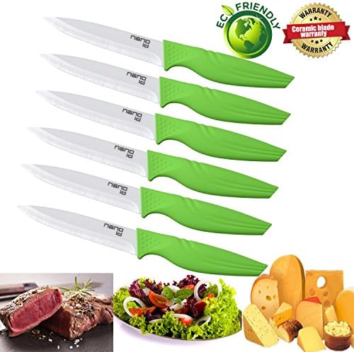 Steak Knives set of 6, Nano ID Ceramic Stake Knife Sharp Ceramic Knife Perfect Festival Present (green)