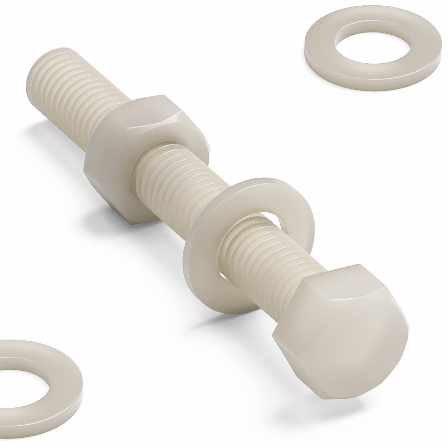 10x Natural Nylon Hex Head, M10 x 75mm, Plastic Nuts and Bolts, Washers, Hexagon, Nylon