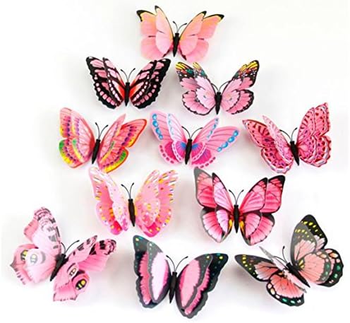 HN 12x 3D Butterfly Wall Sticker Fridge Magnet Room Decor Decal Applique (Pink)