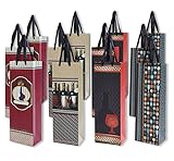 12 pack All-occasion Wine Gift Bags Single Bottle Wine Alcohol Liquor Spirits with Creative Style Paper, 4 designs - 5 x 3.5 x 14.5 inches