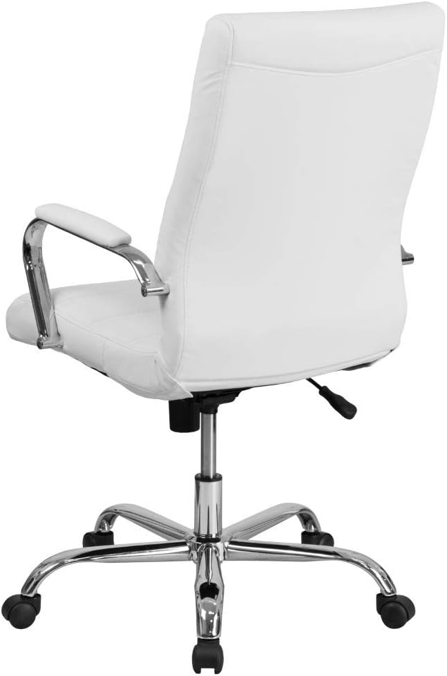 Flash Furniture High Back Office Chair | White LeatherSoft Office Chair with Wheels and Arms: Furniture & Decor