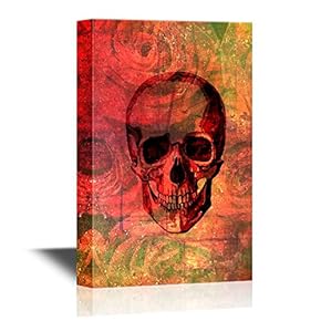 Canvas Wall Art - Skull on Vintage Rose Background - Gallery Wrap Modern Home Art | Ready to Hang - 12x18 inches