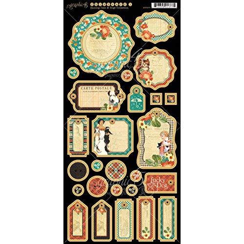 Graphic 45 Raining Cats and Dogs Chipboard Die-Cuts, Journaling