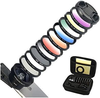 JAYLINNA Phone Camera Lens Kit, 12 In 1 Professional Camera Lens 12.5x MACRO LENS 0.45x Wide Angle Lens, CPL Lens 37mm, Star Flter, 7 Color Graduated Filter, ND8 Fliter for Iphone X,7,8,Samsung