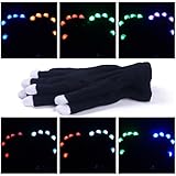 LED Gloves Flashing Finger Lighting Gloves with 6 Modes for Clubbing, Rave, Birthday, EDM, Disco, and Dubstep Party by Swiftrans(TM) (Black 6 Modes)