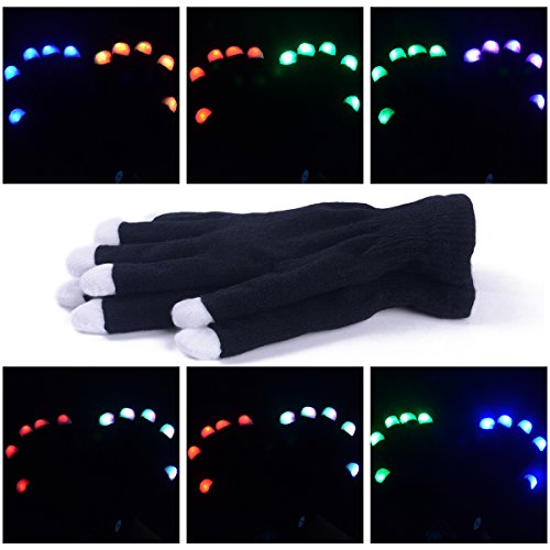LED Gloves Flashing Finger Lighting Gloves with 6 Modes for Clubbing, Rave, Birthday, EDM, Disco, and Dubstep Party by Swiftrans(TM) (Black 6 Modes)