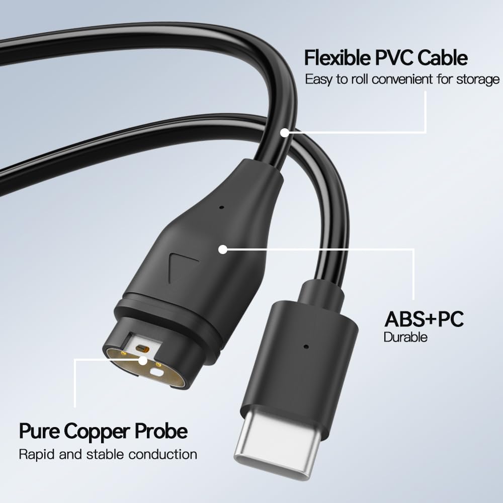 AWINNER Compatible with Garmin Watch Charger, USB-C Cable, 3ft, 2-Pack, Black