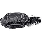 Willyacos Medieval Tudor Hat with Feather Velvet Renaissance Muffin Hat Tudor Flat Cap Minstrel Costume Elizabethan Hat Men