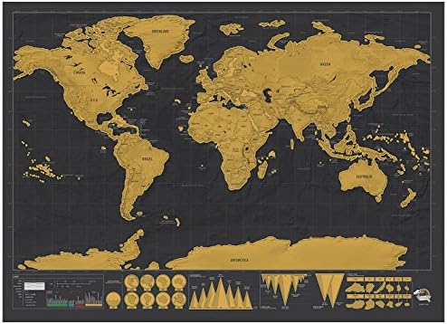 Scratch Off World Map Poster by Srachco - Premium Large size map with detail cartography include scratcher - Track your adventures, perfect gift for travelers.