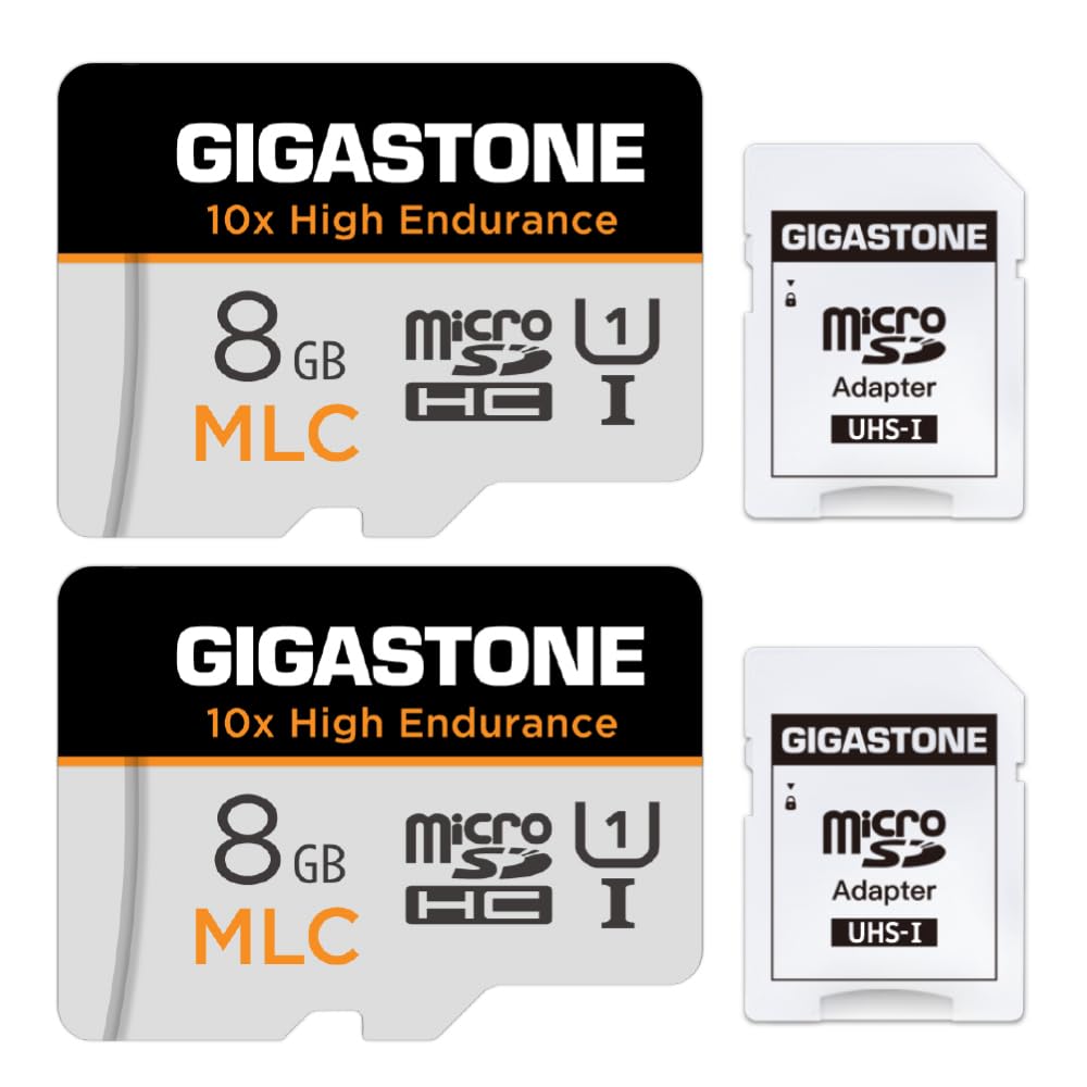 [10x High Endurance] Gigastone Industrial MLC Memory Card 8GB, Pack of 2 Cards, for Surveillance Camera, Dashcam, 4K Video, Speed 85MB/s, U3 V30 [5 Years Free Data Recovery]