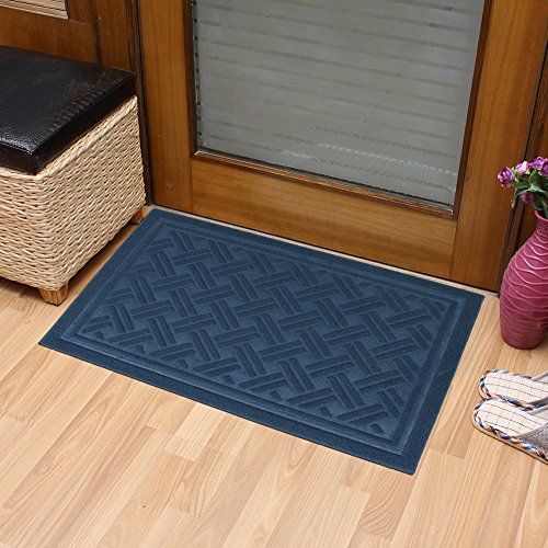 YK Decor Indoor Outdoor Entrance Rug Floor Mats Shoe Scraper Doormat Non Slip Rubber Backing Heavy Duty Door Mat Waterproof Low-Profile Mats for Entry Garage High Traffic Areas (24x16 inch, Blue)