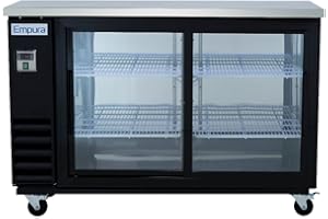 Empura 61" Back Bar Cooler Cabinet with 2 Sliding Glass Doors | Commercial Refrigerator Fridge Beer Soda | 324 12-oz Bottles Capacity, 61.1”W x 24.4”D x 41.7”H, Stainless Steel Countertop, Black, 115v