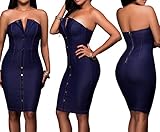 Sexycherry Women Sexy Backless Bodycon Off Shoulder Plain Shift Denim Party Mini Dress