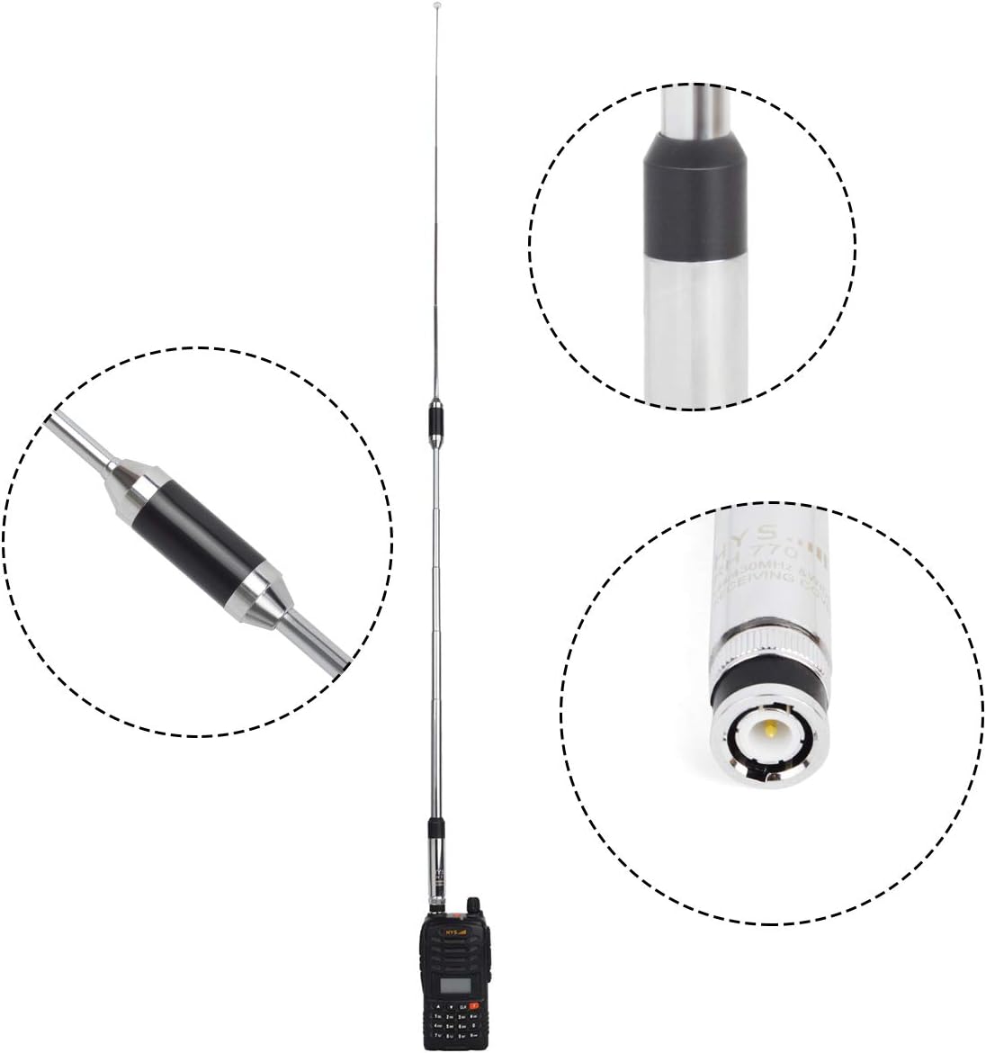 HYS BNC Dual Band High Gain 144/430MHz Aerial Telescopic Antenna Compatible for Two Way Radio Kenwood TK100, TK200, TK210 - Image 5